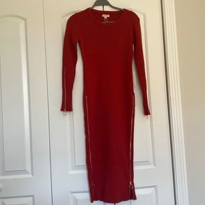 For Love and Lemons Red Harley Zippered Midi Dress